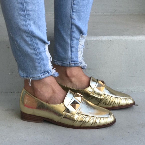 Desert Gold Studded Boyfriend Slip On Loafers - Picture 2 of 5